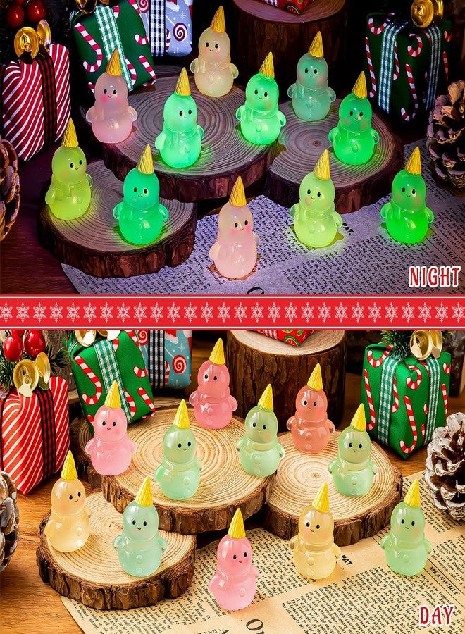 LHSYFBZ 25Pcs Glow in The Dark Miniature Snowman - Mini Resin Snowman for Garden, Aquarium, Dollhouse, Birthday Party, Room Decor - Image 2